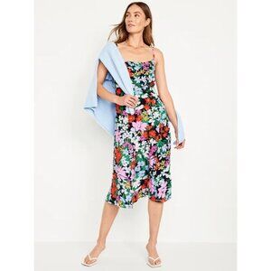 Old Navy Floral Fit and Flare Cami Midi‎ Dress Womens L Smocked Back